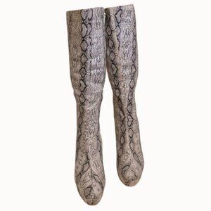 Snake Print Knee-High Platform Stiletto Boots Womens Size 8 Faux Leather Exotic
